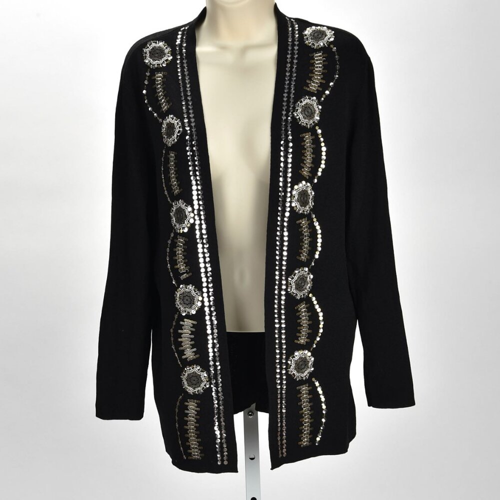 Chicos Open Front Cardigan Sweater w/Sequin Details Size 1/M/US 8